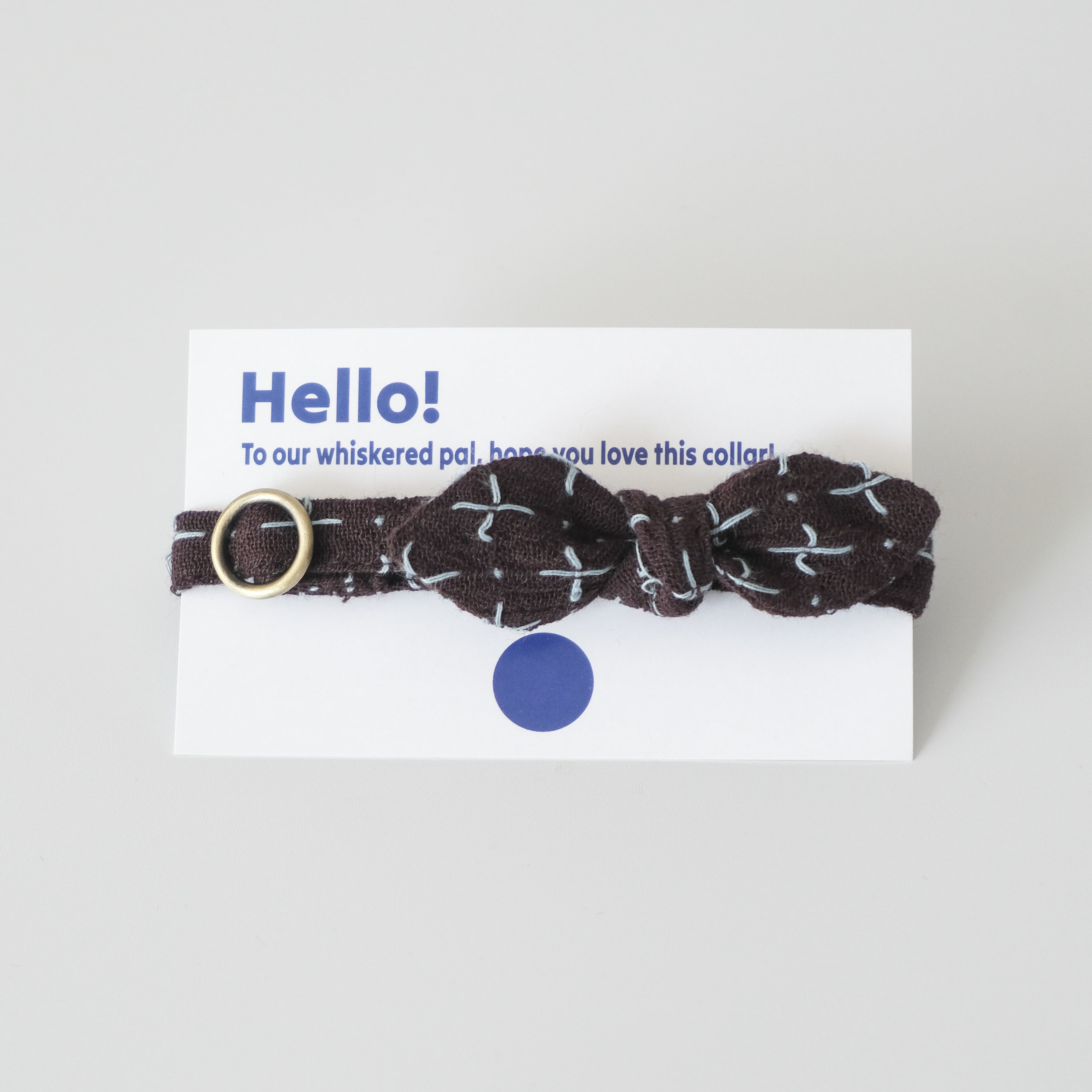 Cat ribbon collar クロスステッチ/ Aubergine Brown ×light blue