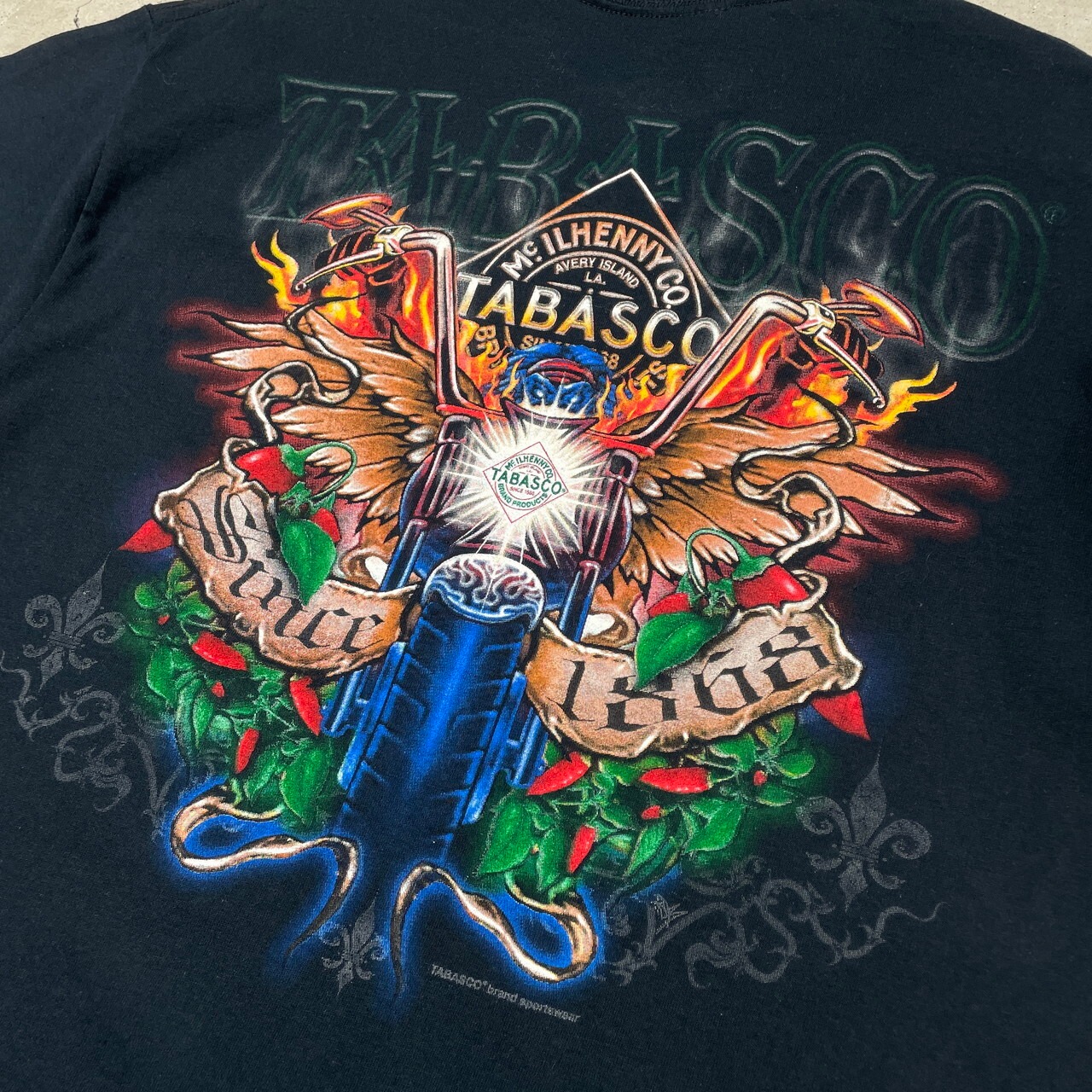 TABASCO Mc.ILHENNY タバスコ 企業ロゴ バイカー バックプリントT 