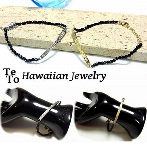 【ハワイアンジュエリー / HawaiianJewelry】 ブレスレット オニキス イエローゴールド スチールシルバー (gbs8174)