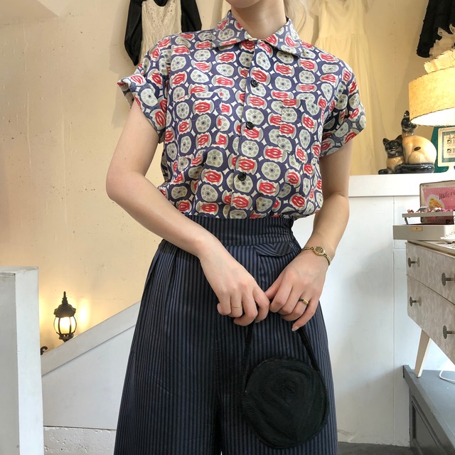 50's geometric print short sleeves shirts