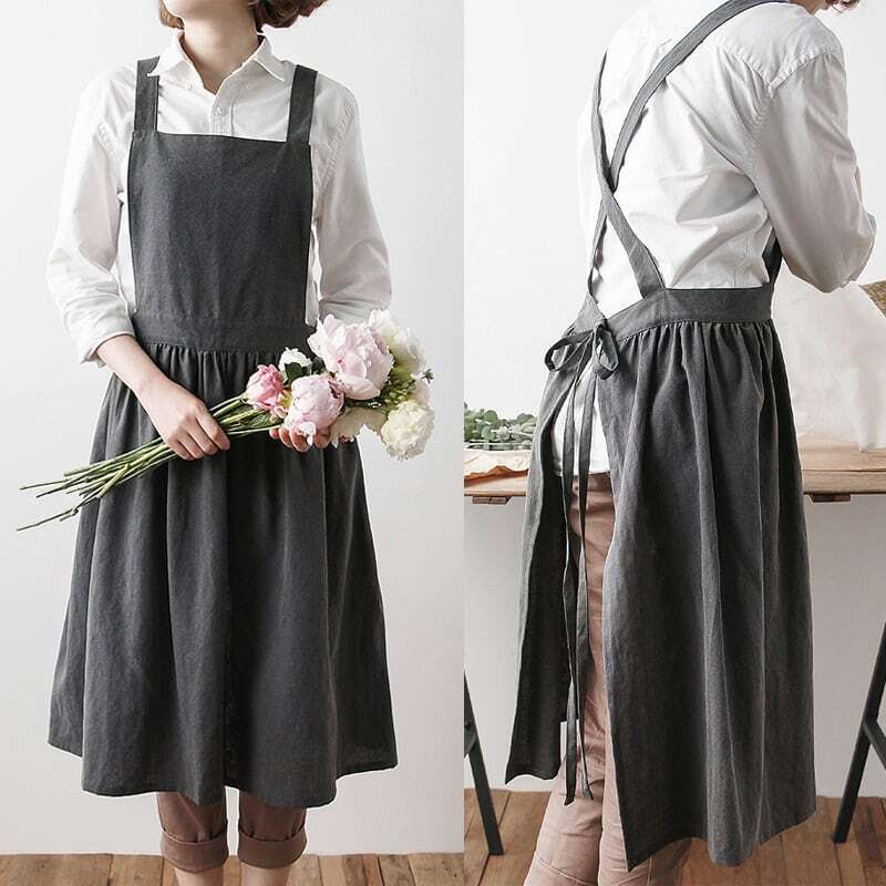 エプロン 女性用 北欧風 可愛い X型 左右ポケット付き カフェ 花屋