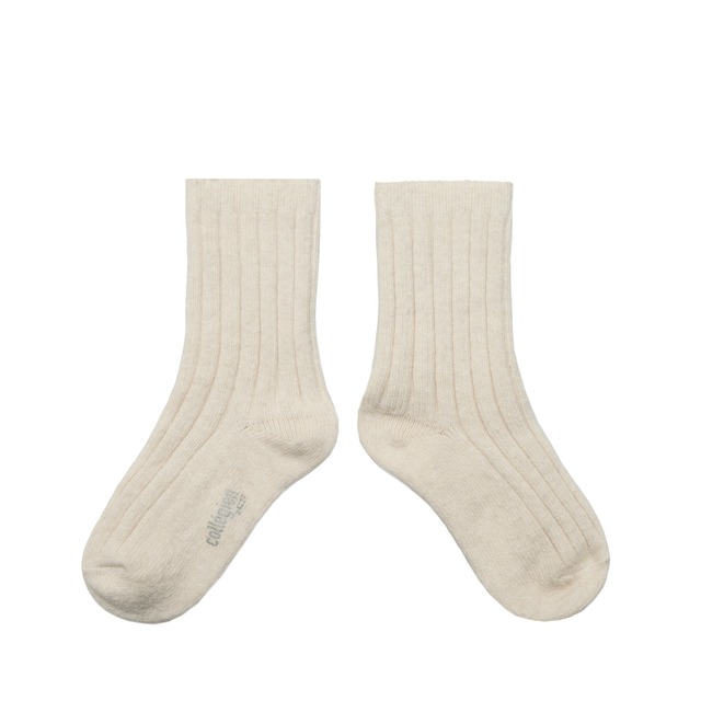 【collegien】Chamois - Wool & Cashmere Ribbed Crew Socks - Doux Agneaux