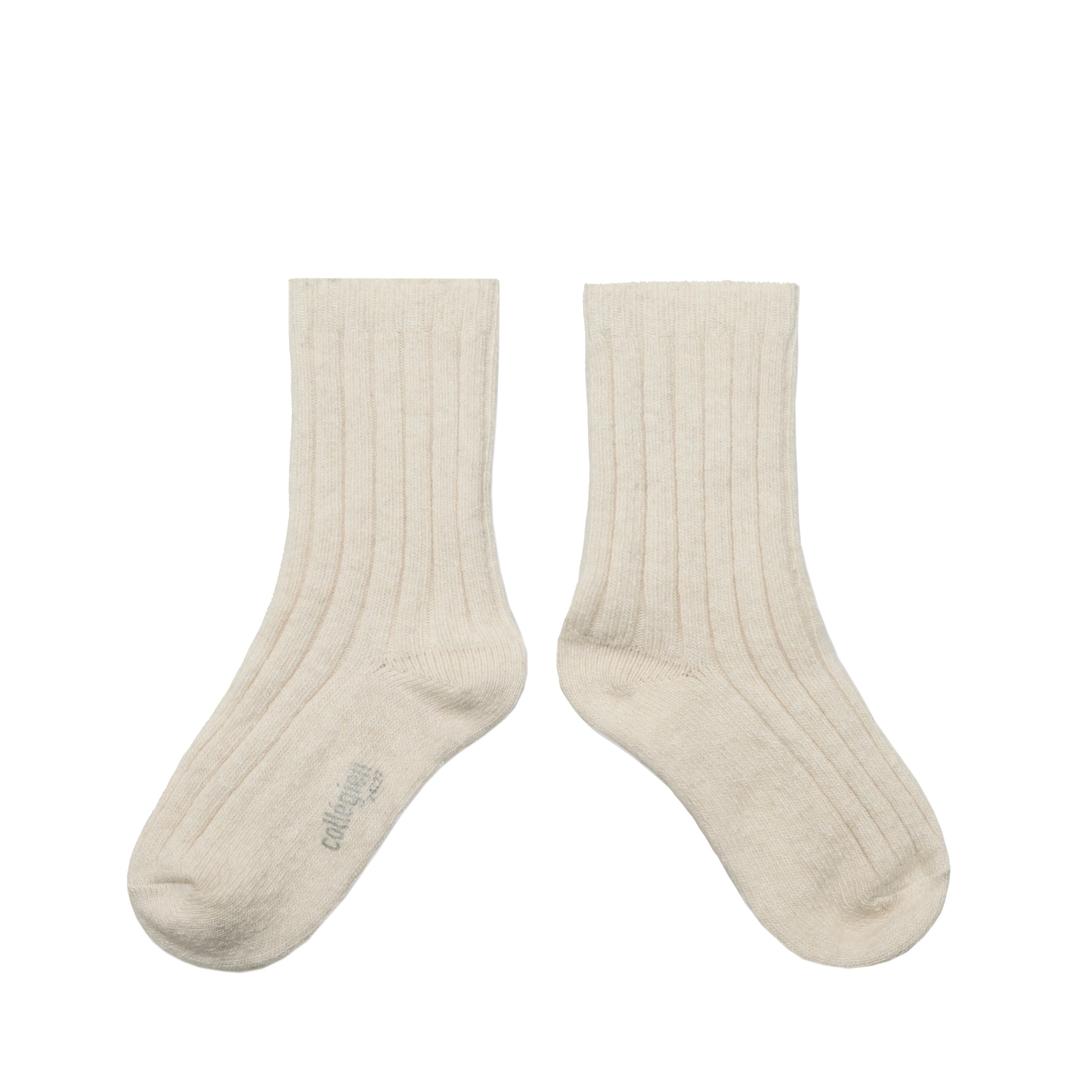【collegien】Chamois - Wool & Cashmere Ribbed Crew Socks - Doux Agneaux