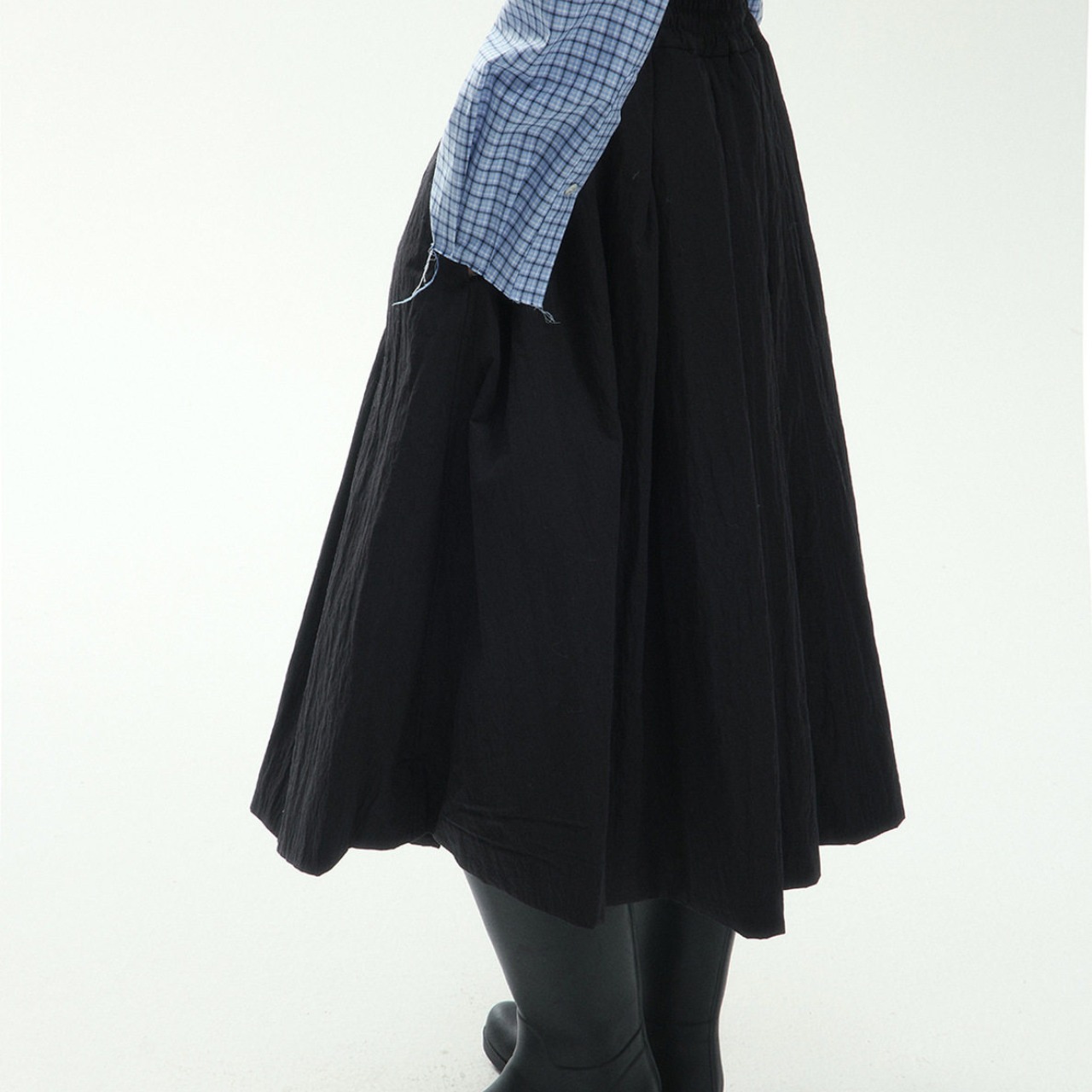 Drawstring midi-length gathered flare skirt  T4285