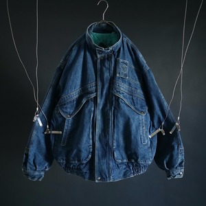 over silhouette big pocket design high-neck zip-up denim bomber blouson