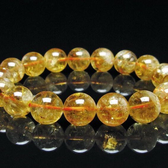 シトリン ブレスレット 虹入り 12mm シトリンクォーツ ブレス メール便可 一点物 111-50451