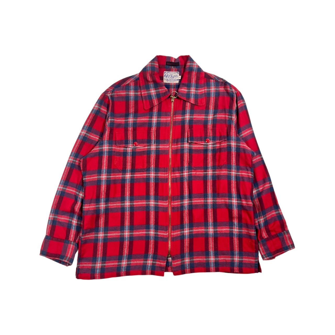 ビンテージ Chipie PRODUCT シピー チェック ジップアップ 長袖 ネルシャツ M/レッド系 メンズ アメカジ ワーク