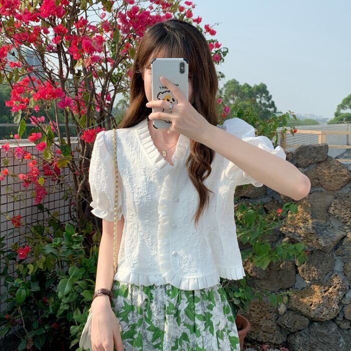 ホワイトシャツ サマーショートトップス 夏物 1号婦人5806146378