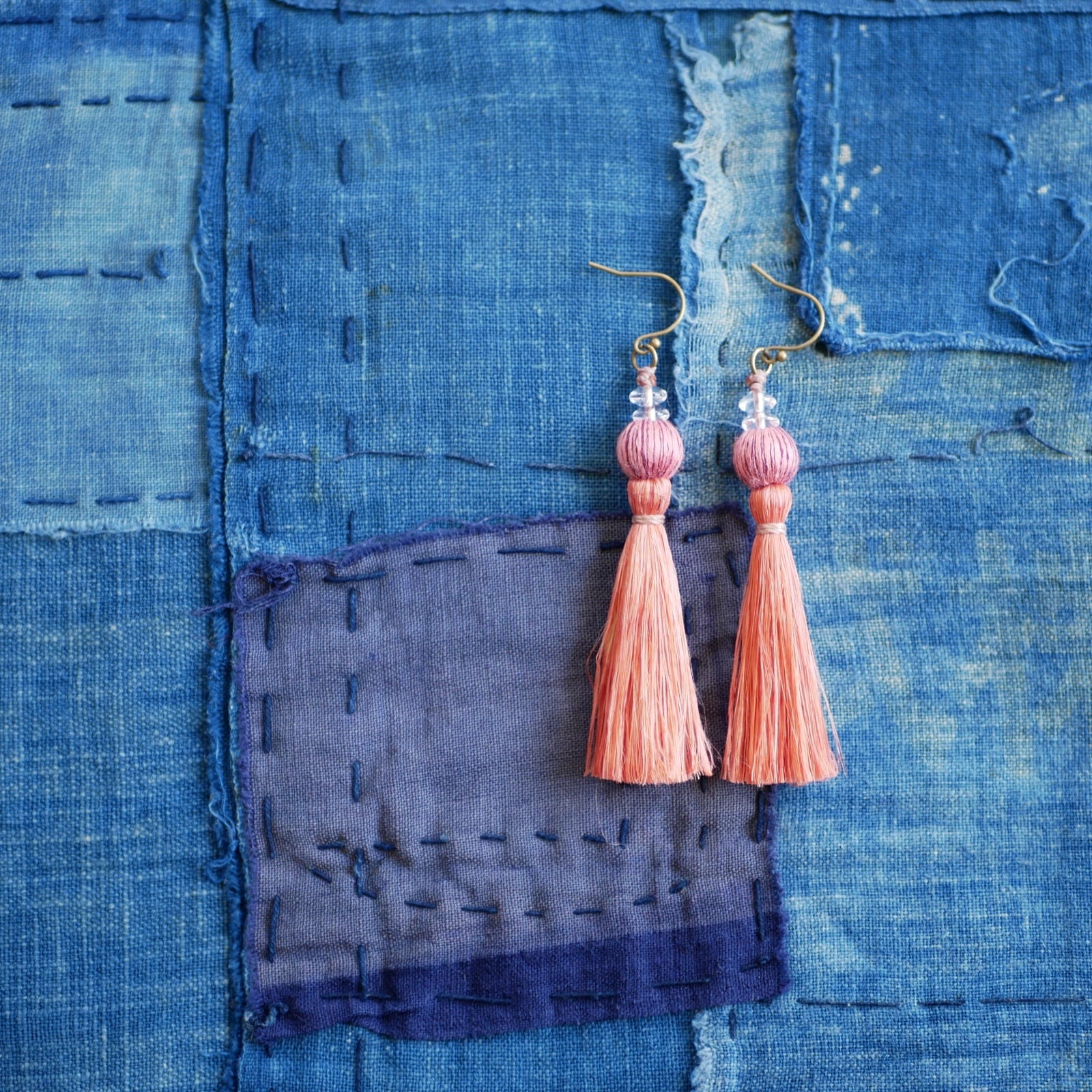 【 コラボ作品 】 茜染精麻×結城紬玉×ミルキークオーツピアス