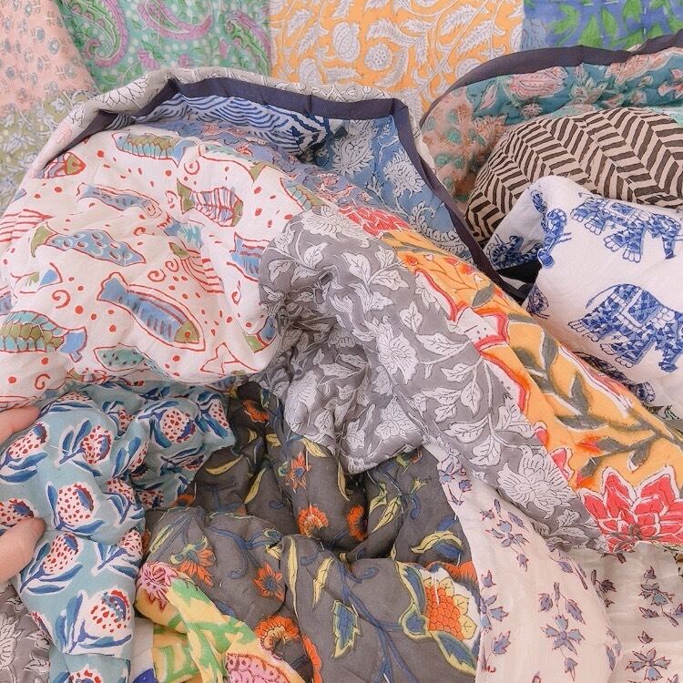 綿入り【L】カラフルなパッチワーク ブロックプリントキルト | Pay ID 綿入り【L】カラフルなパッチワーク ブロックプリントキルト | Pay ID