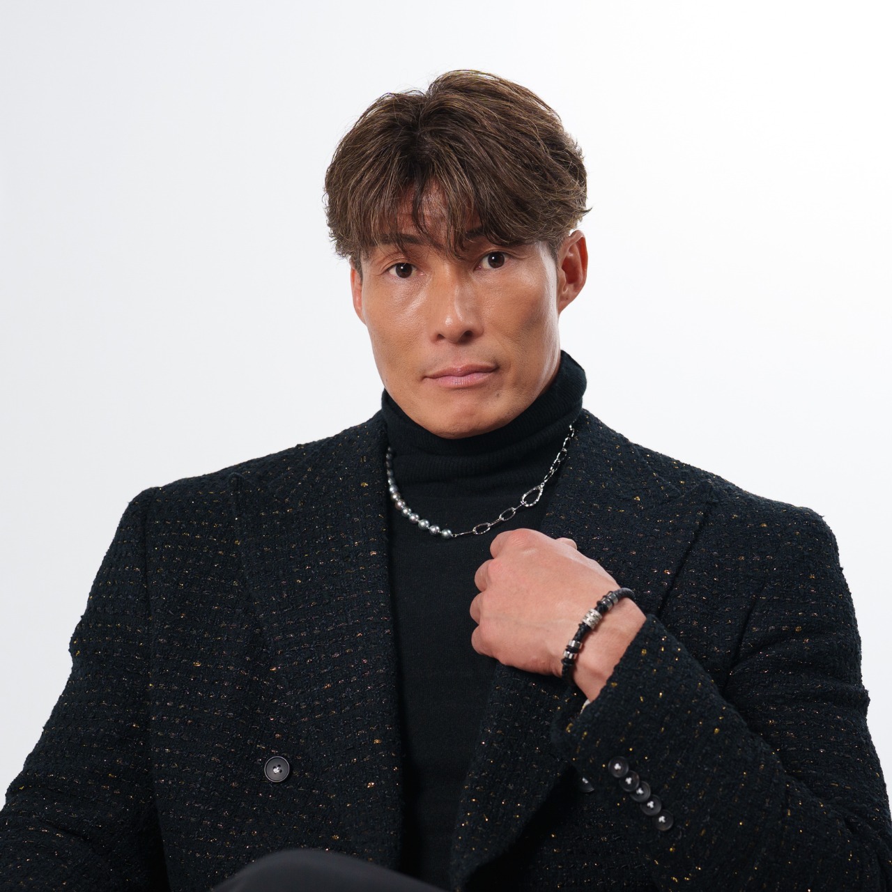 [BRISTOL] メタルチャーム ブラックレザーブレスレット 　