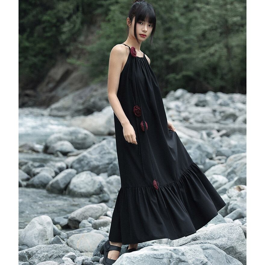 中華ゴシック プリーツ フリル サスペンダードレス 大青龍肆 夏服 20代 30代ファッション