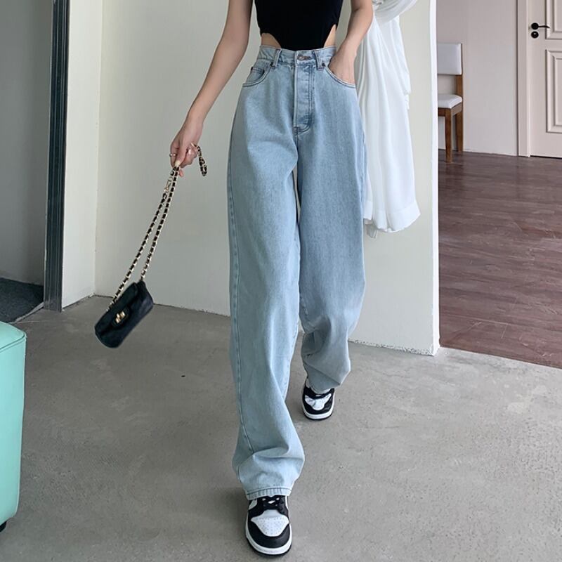 ハイウェストジーンズ サマー薄手パンツ ルーズオータム レッド 夏物 秋物 萌量不足18397905562