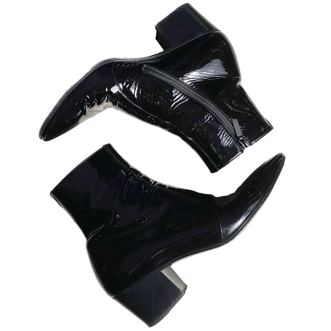 SAINT LAURENT PARIS black patent leather high heel boots