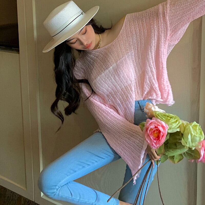 薄手ブラウス サマールーズプルオーバー セーター ロング ストリート 夏物 ガールズファッション91437646858