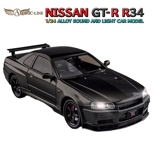 NISSAN GT-R R34 ミニカー 1/24 ライト点灯 エンジンサウンド 合金モデル 模型 ジオラマ