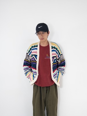 90s All pattern 3D knit cardigan