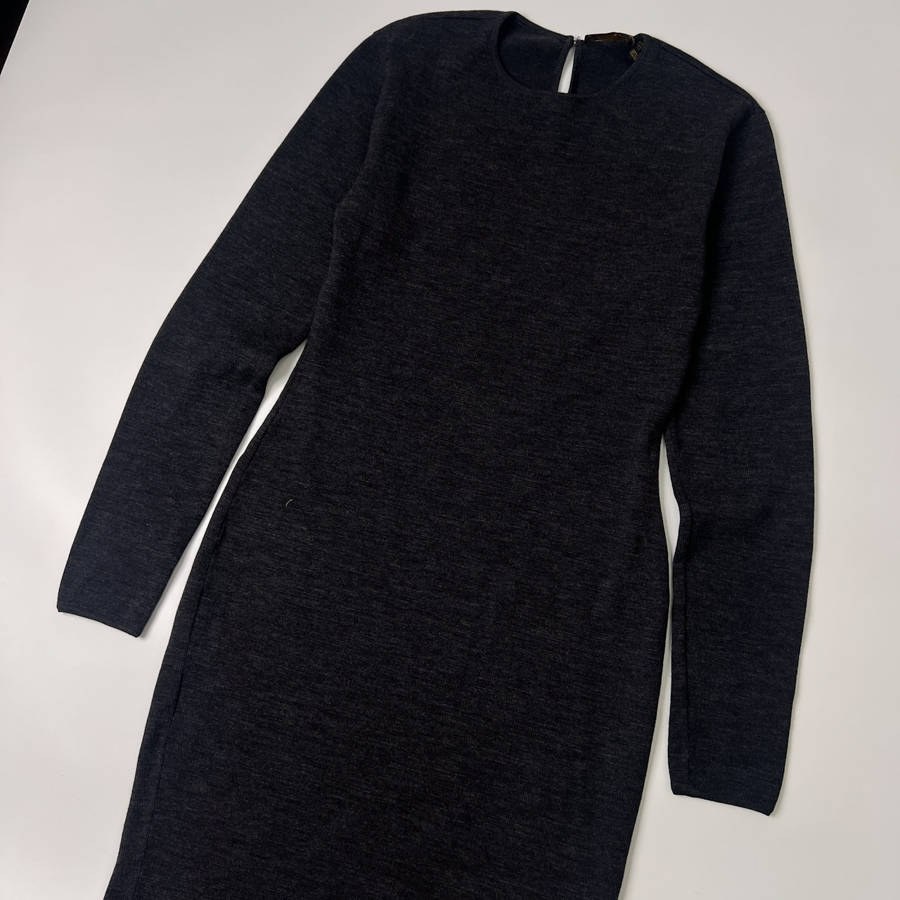 Donna Karan ダナキャラン 長袖ニットワンピース ダークグレー/ロング丈