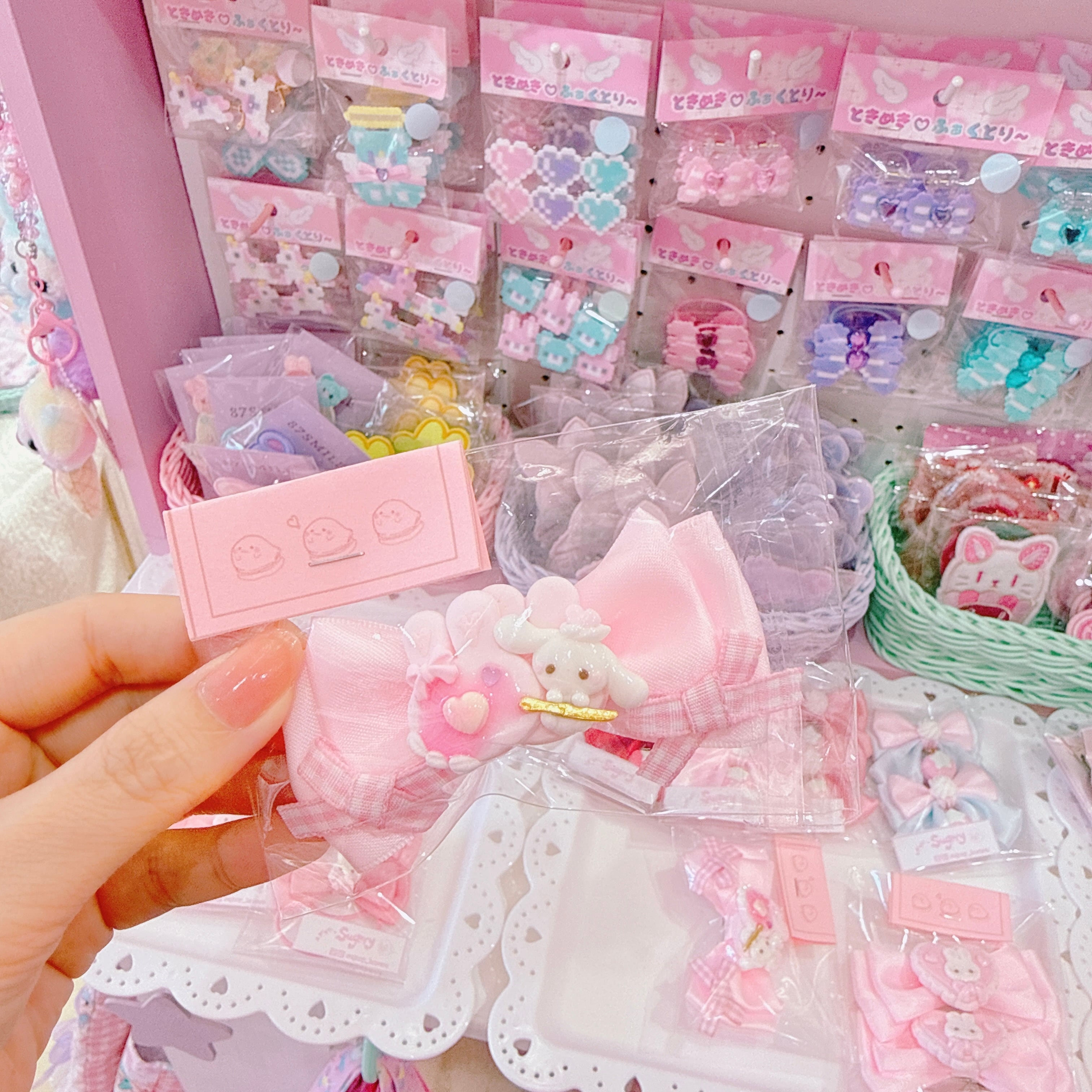 【C9】25-29うさパンケーキリボンヘアクリップ