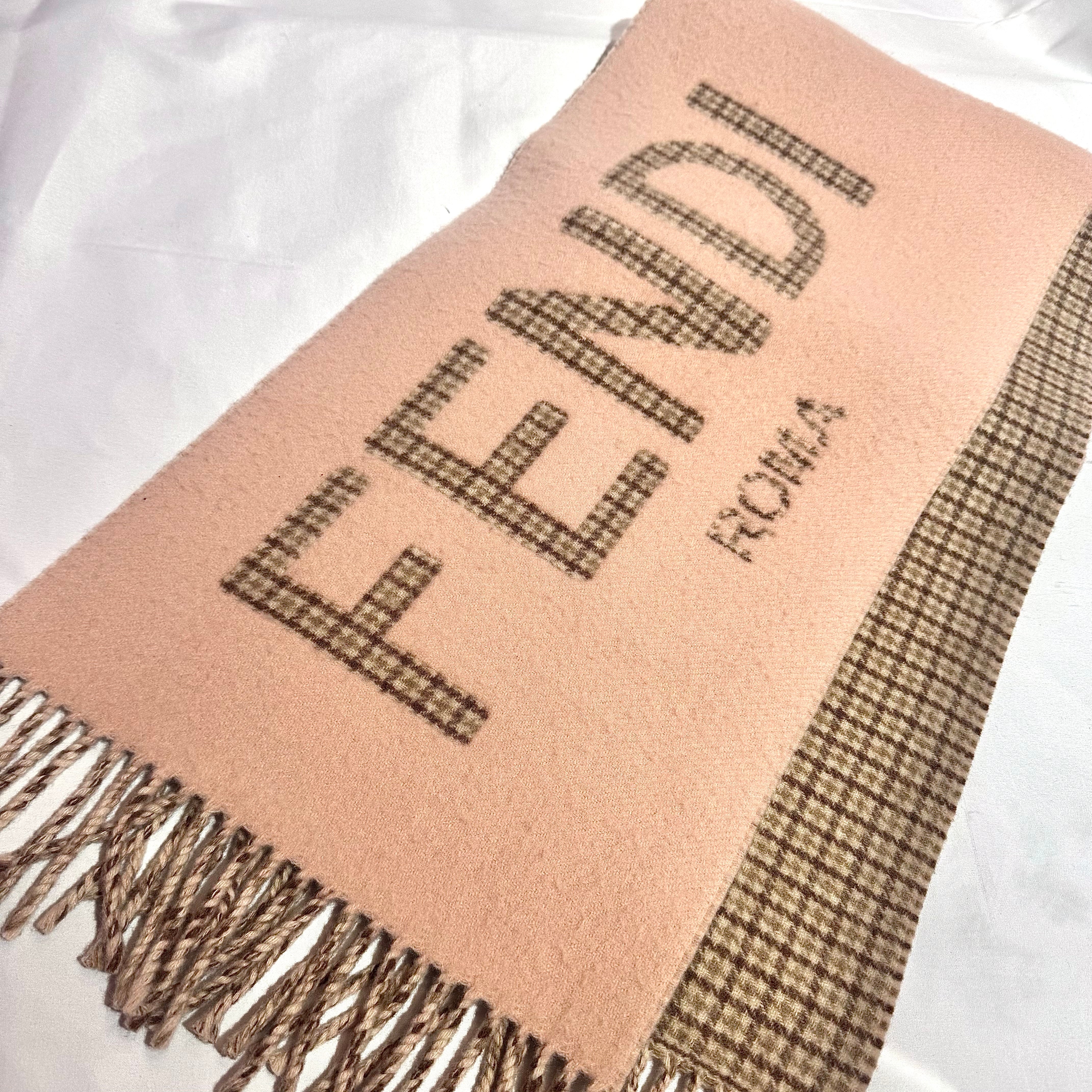 FENDI マフラー カシミヤ ベージュ チェック フェンディ | 2122TOKYO