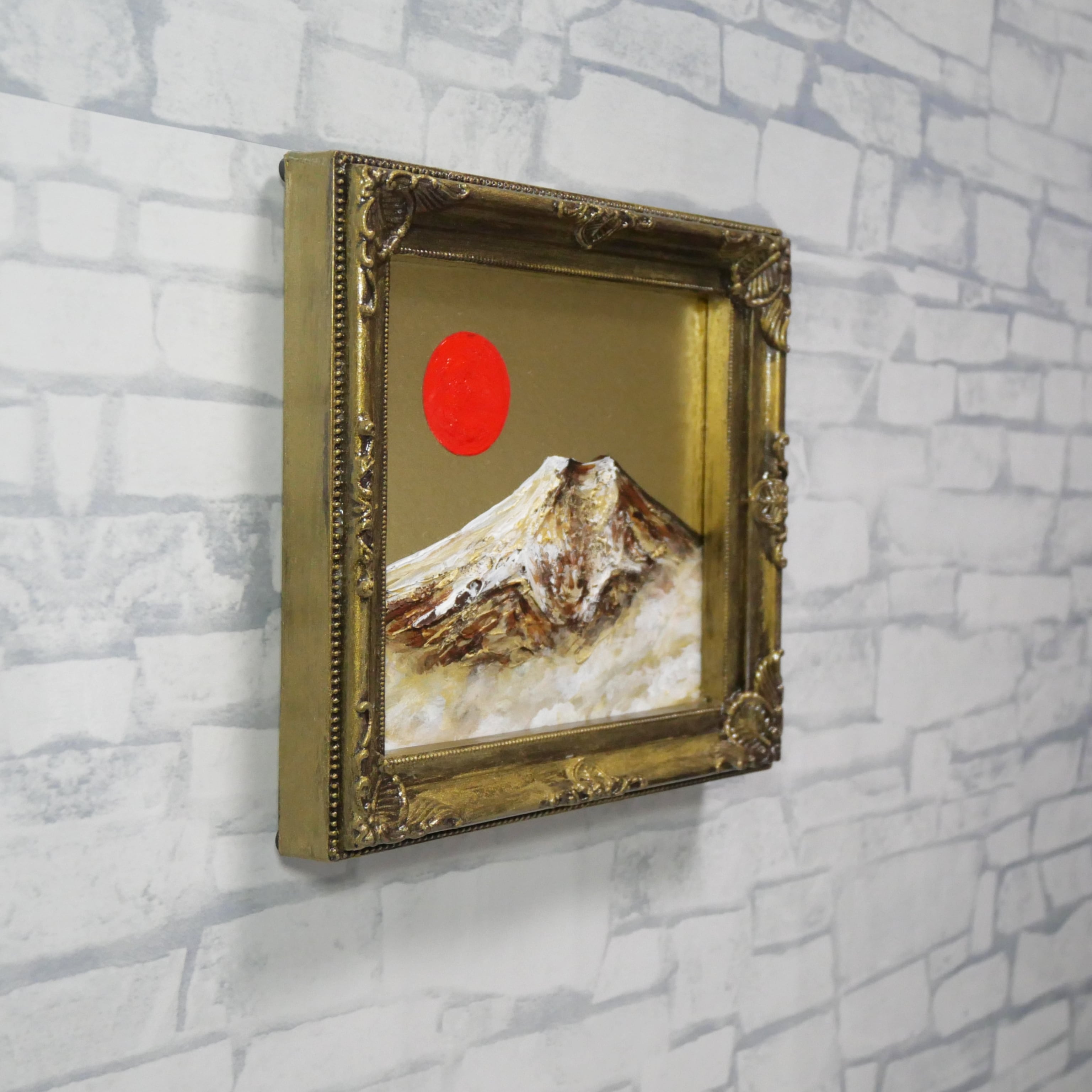 油絵 ミニ色紙絵画【黄金富士山】原画・一点物（インテリア