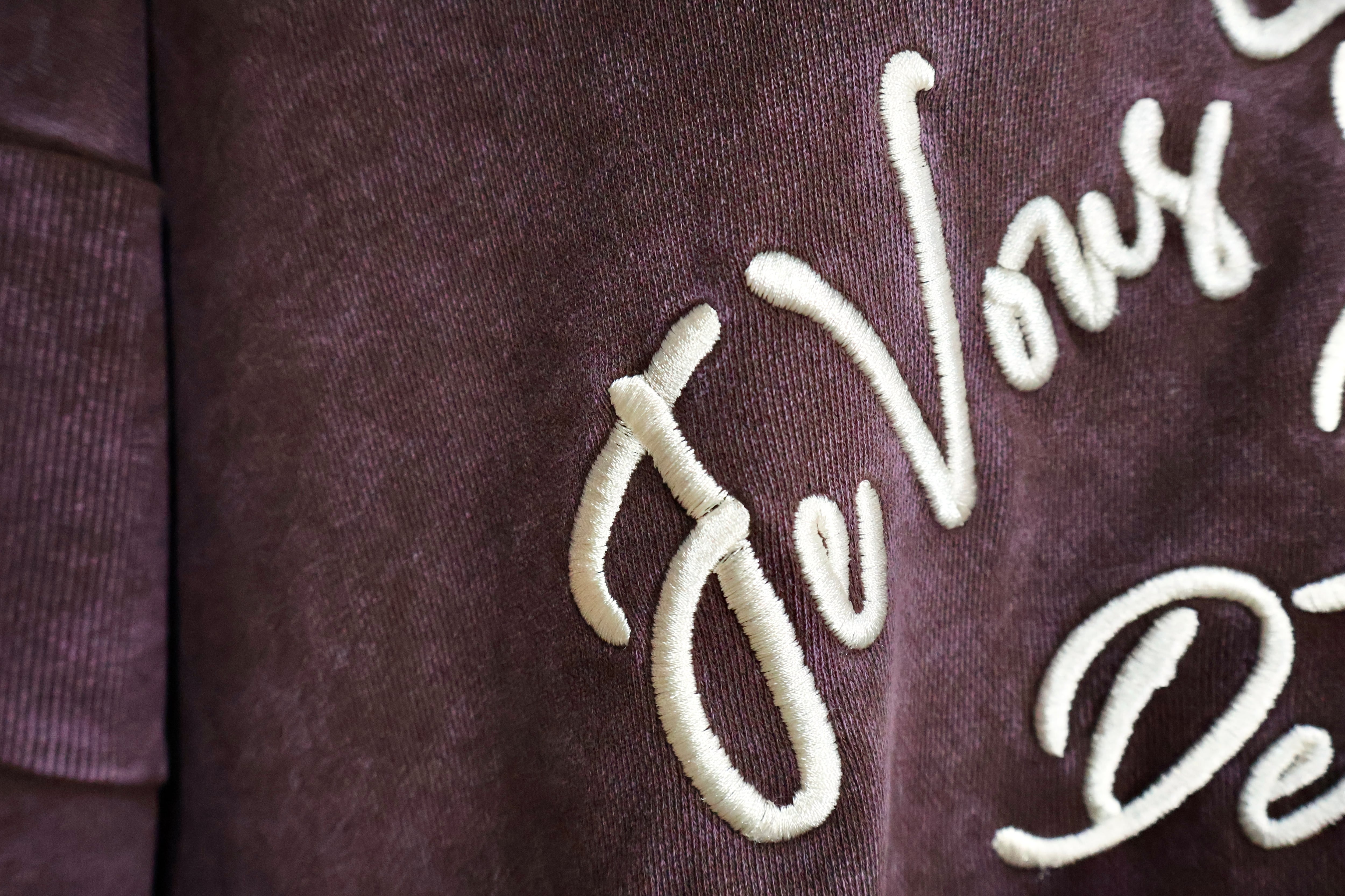 裏毛ビンテージ加工刺繍ロゴ＆鳥prtクルー【12509-338-10】2025AW