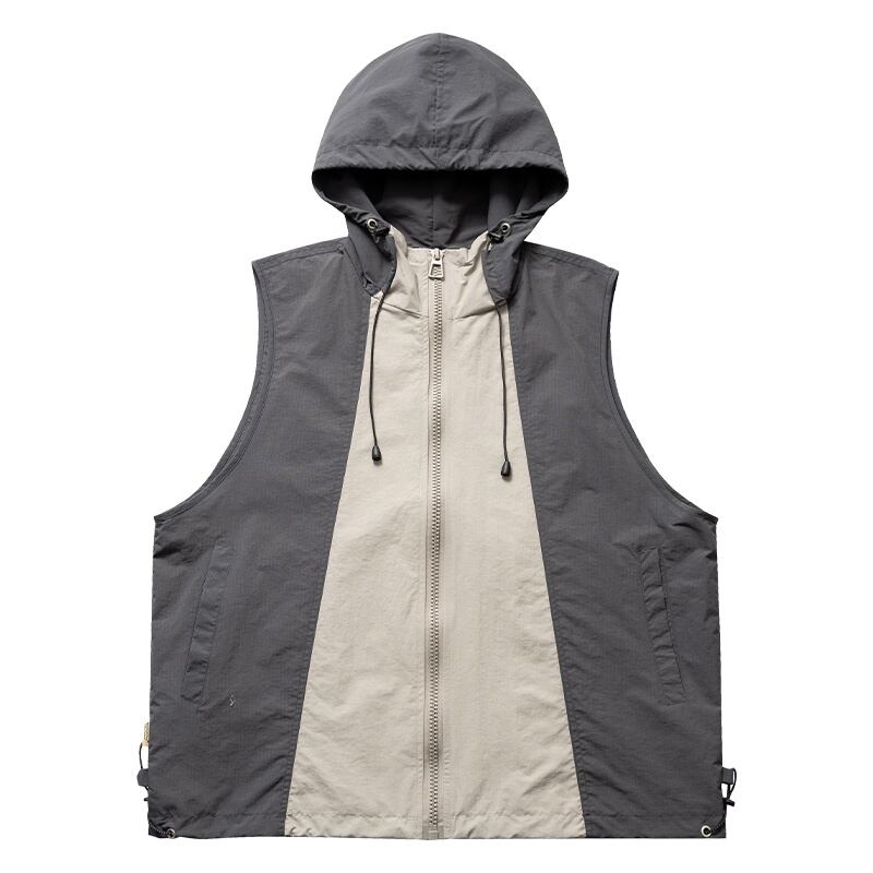 フード付きパネルデザインジップアップベスト A18637