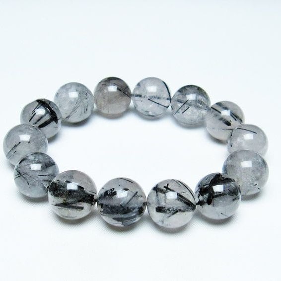 ブラックルチルクォーツ ブレスレット 17mm ブラックトルマリン インクォーツ トルマリンルチル 一点物 111-36237