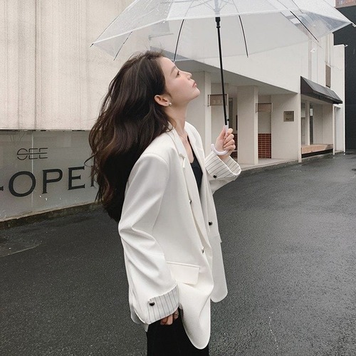 送料無料 春新作 テーラード ジャケット レディース テーラードジャケット レディースアウター ストライプ ショート丈 ロング丈 秋 冬 ホワイト ブラック 2