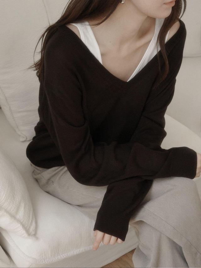 Deep V-Neck Relaxed Knit Top
