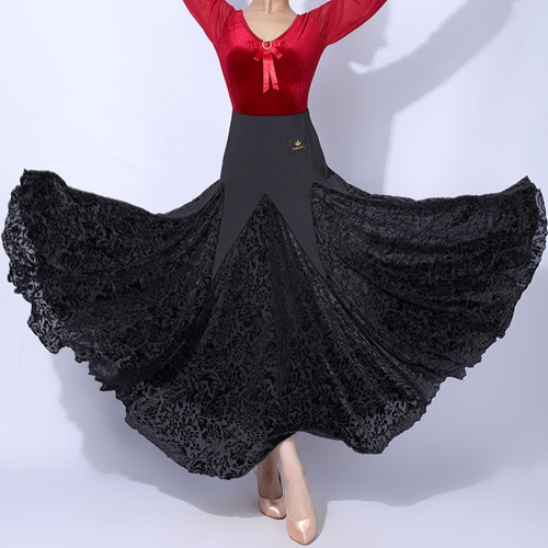 フローラル ベルベット ジャガード ロングフレアスカート 1col　D00440