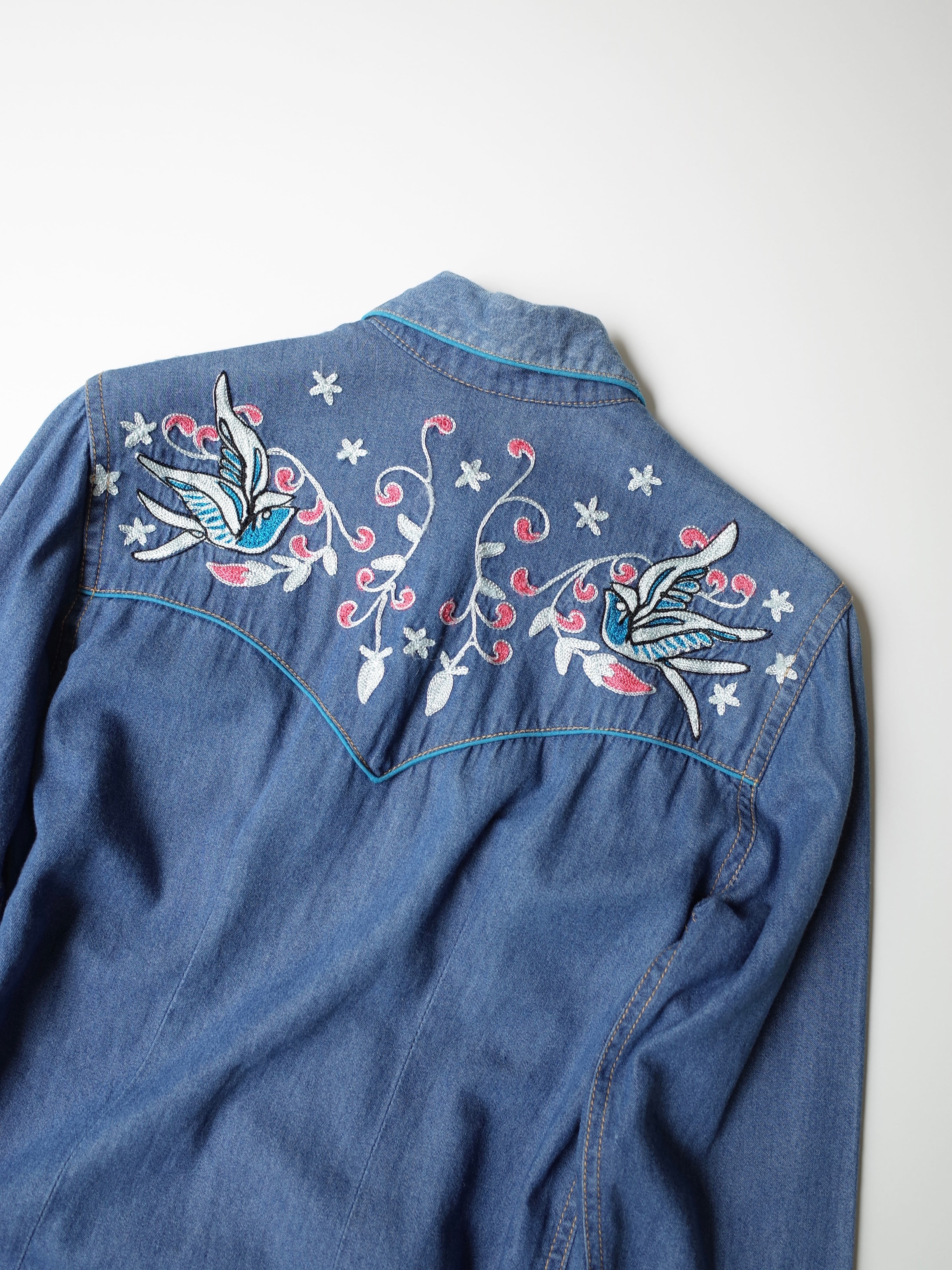 Rock mount bird embroidery western denim shirt