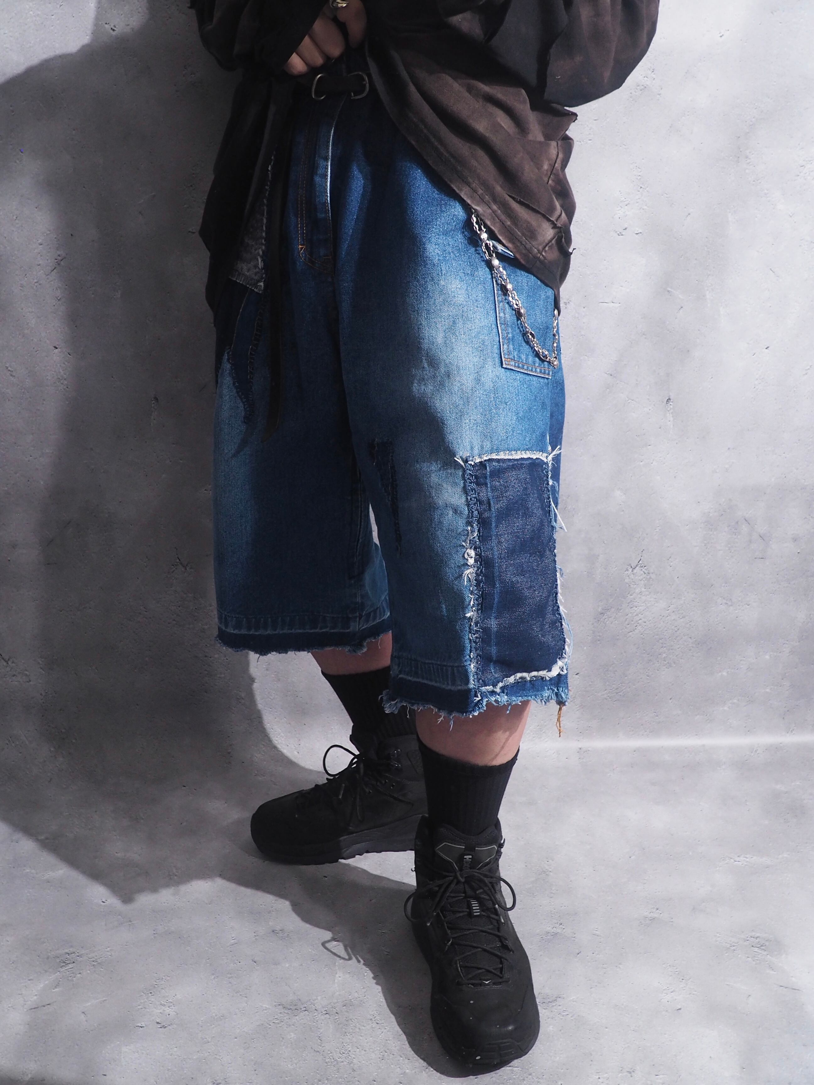 " 麻神 - ASSASSYN JEANS " Patchwork Re:make Buggy Denim Shorts Pants (隠しポケットあり)