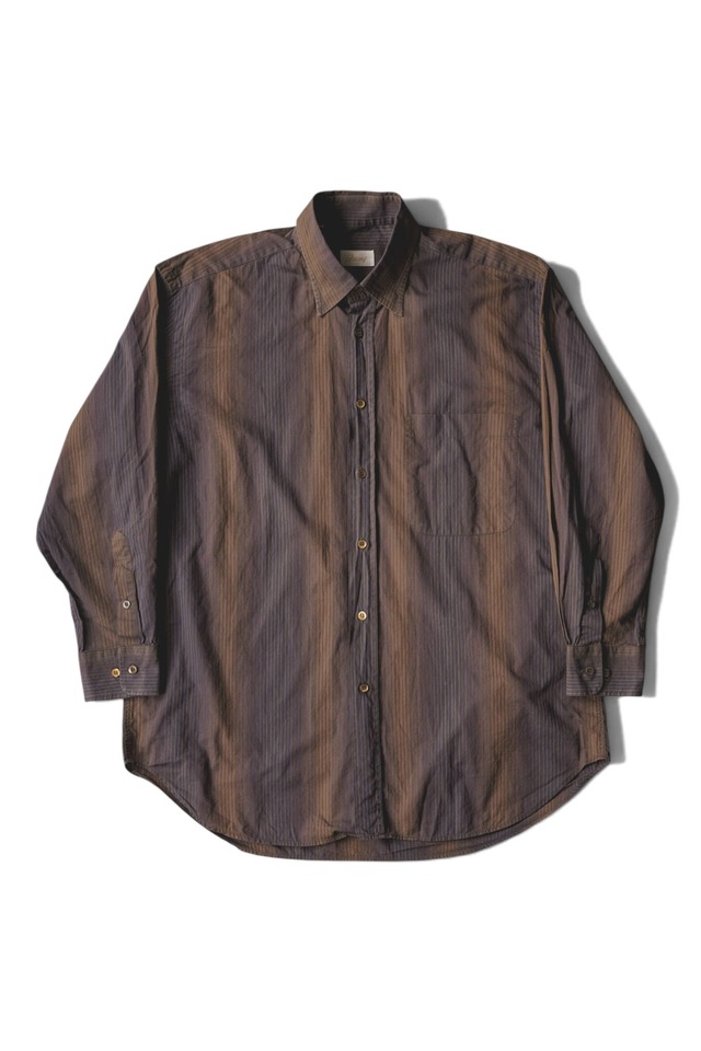 00's "Brioni" Cotton Blue-Stripe Pattern Regular Collar Shirt Made in ITALY