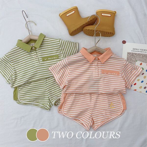 【3.7即納・BABY&KIDS】ボーダー半袖シャツ+ショートパンツ 全2色