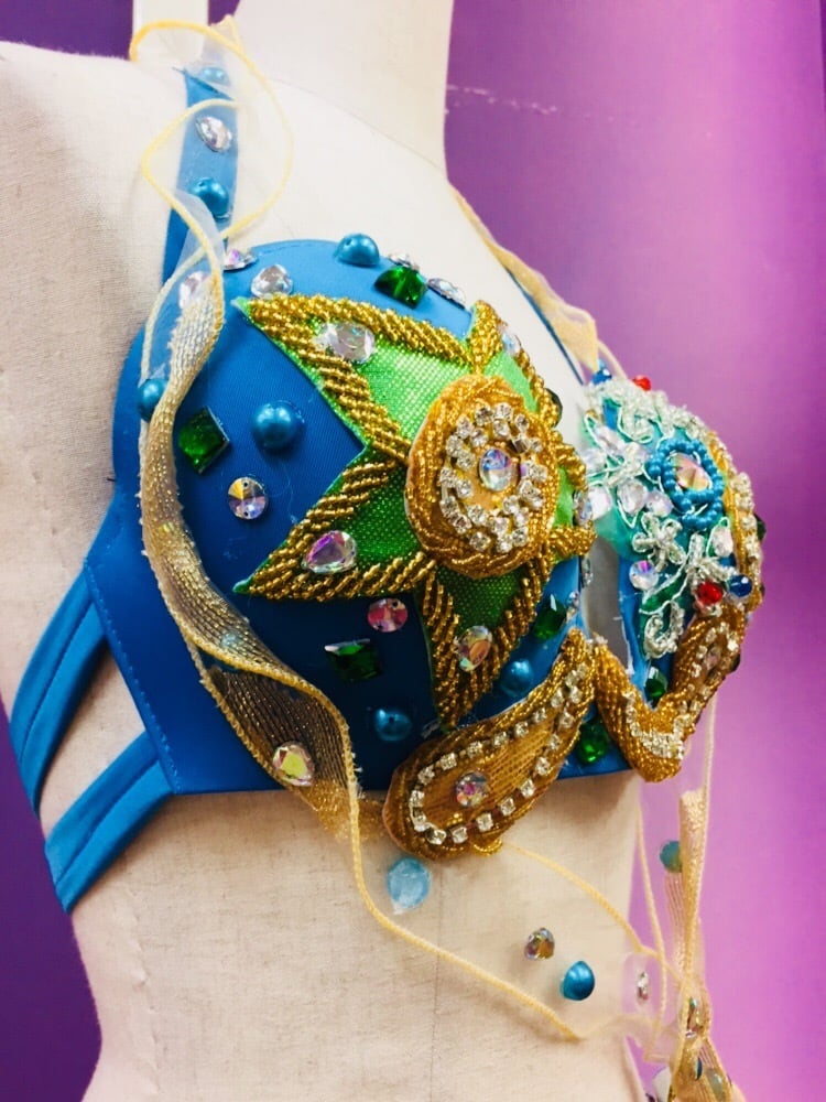 【新品sale】エジプト製青いビーズ装飾ベリーダンスブラベルト 新品sale】エジプト製青いビーズ装飾ベリーダンスブラベルト