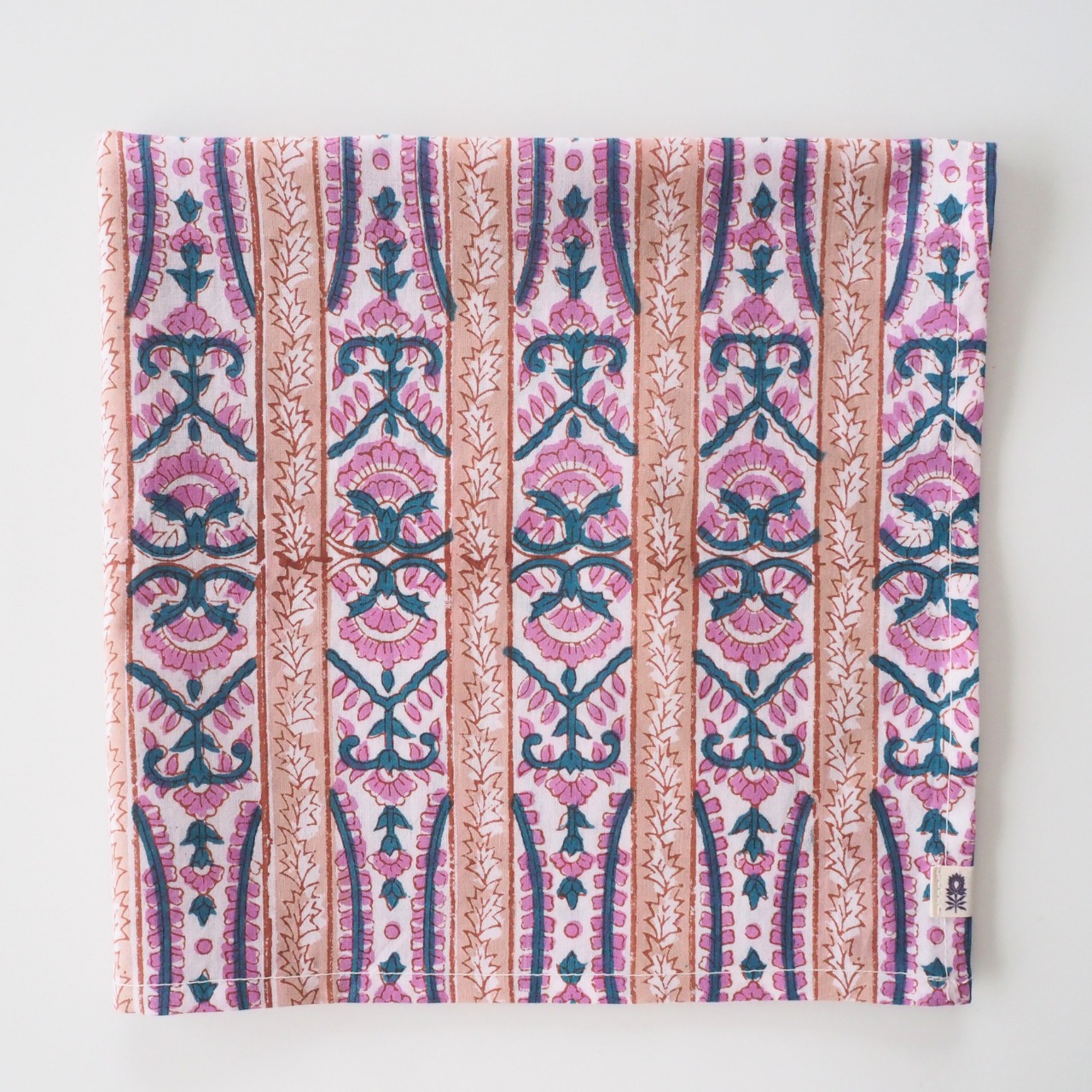 ブロックプリント ハンカチ ストライプ柄 くすみピンク［50×50cm］#00903-PK3