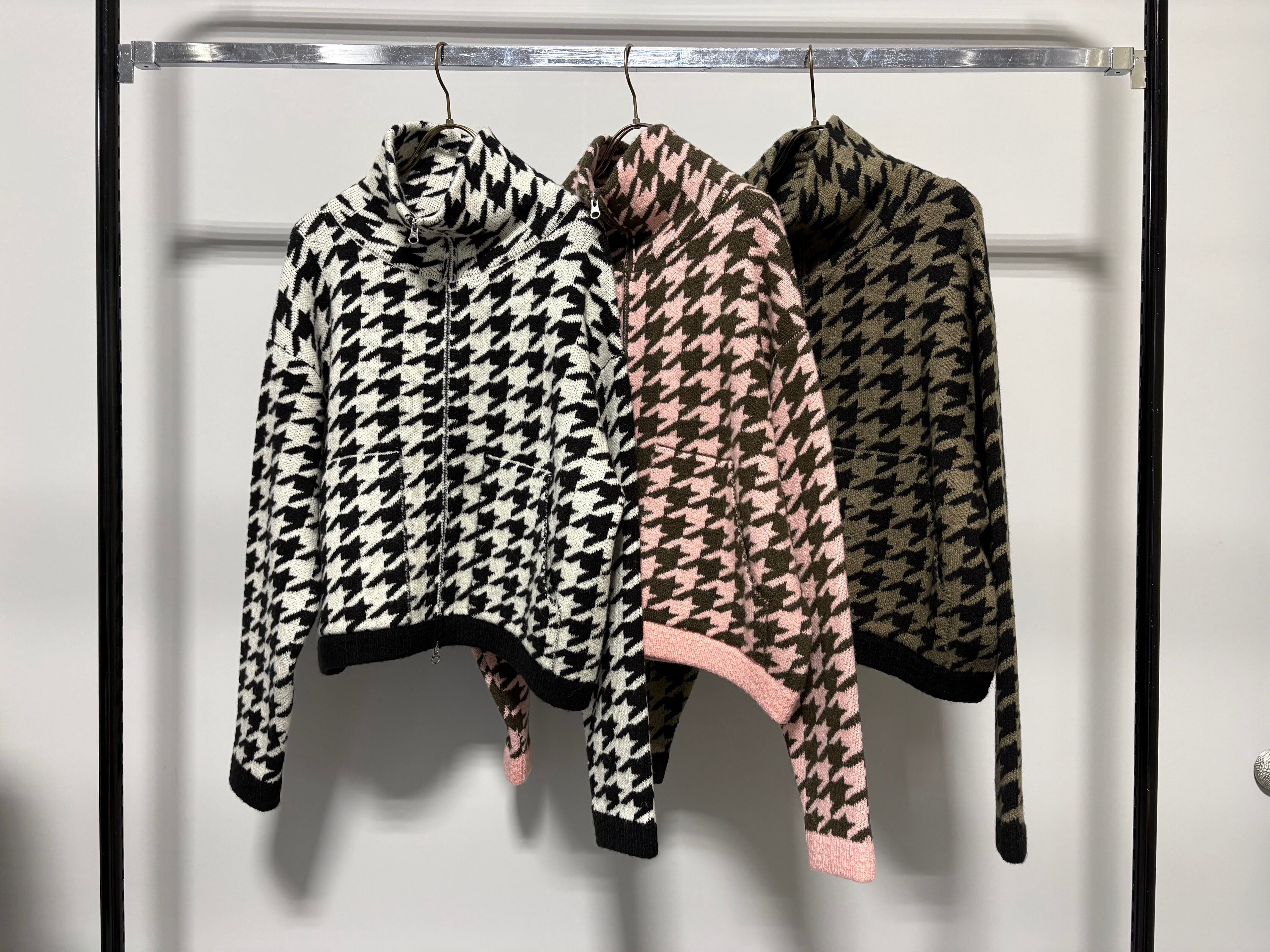 【10/上旬〜下旬入荷次第お届けのご予約】 MARGAUX VINTAGE/マルゴーヴィンテージ 千鳥柄ニットZIPカーディガン