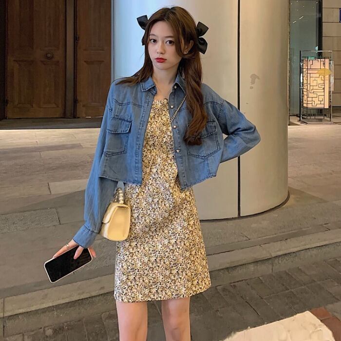 スプリングサマーカジュアルスリムフローラルドレス ジャケット ロング 春物 夏物 花柄 1号婦人57192066195