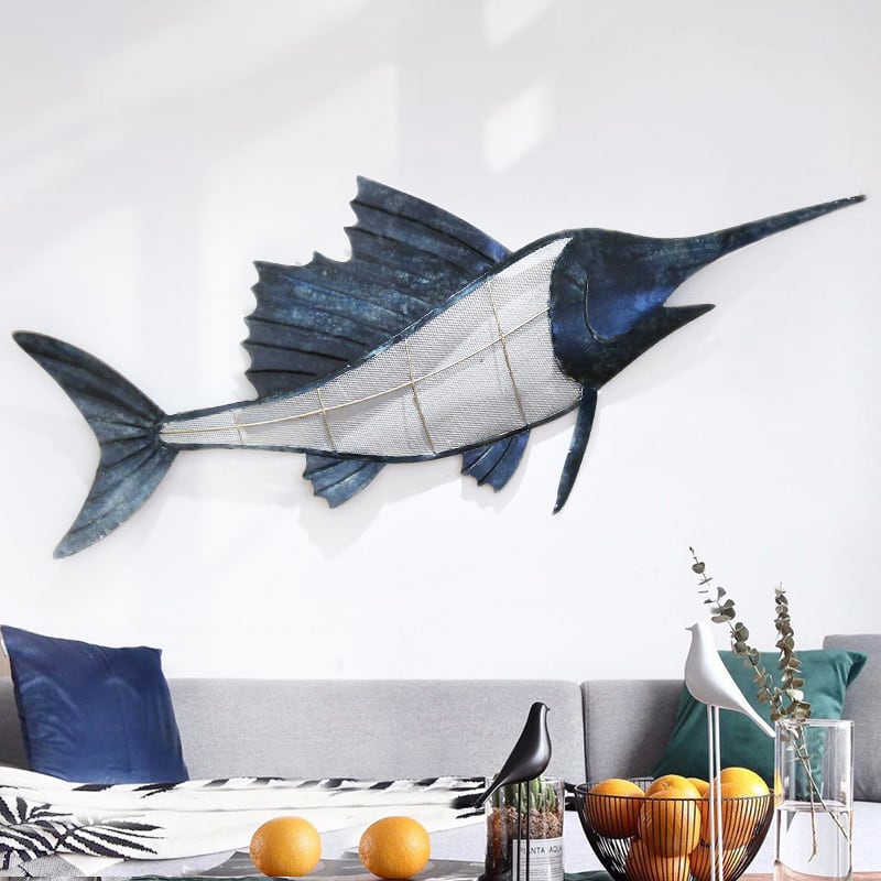 カジキ壁掛け置物彫刻レプリカ剥製オブジェ洋風魚釣り魚拓アクセント