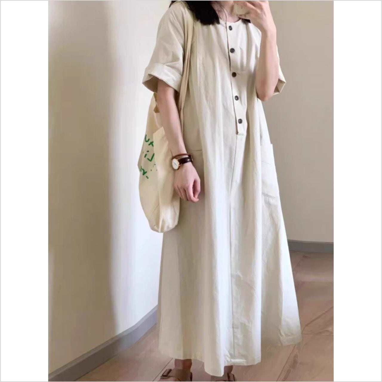 ゆったりシルエット フロントボタン ワンピース Ln00350