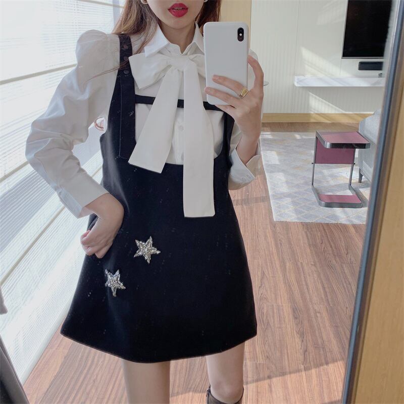 ドレス ブラックルーズスタンダードショートスカート スプリング薄手 レトロ 春物 スクウェア ブラックストロベリース94913166125