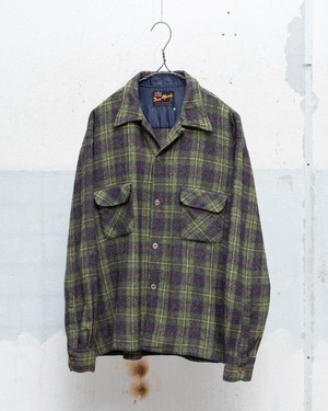 vintage check open collar shirt / SIZE : XL 17 1/2