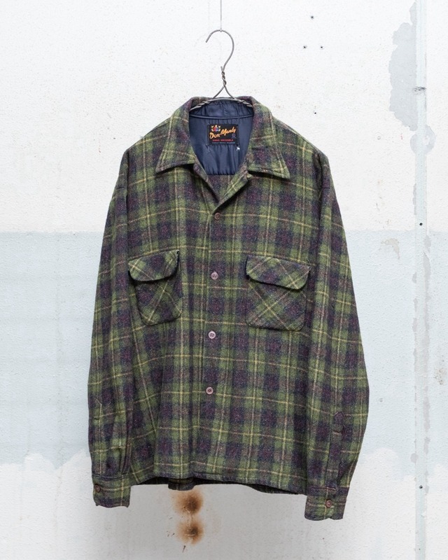 vintage check open collar shirt / SIZE : XL 17 1/2