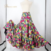 フラメンコ 衣装 ファルダ スカート ネイビー系 ボランテ フリル 花柄 紺 黄 緑 白 華やか ダンス衣装 カラフル イベント ステージ 練習 レッスン 総柄 上品 ボリューム ピンク系 イエロー系 グリーン系 ホワイト系