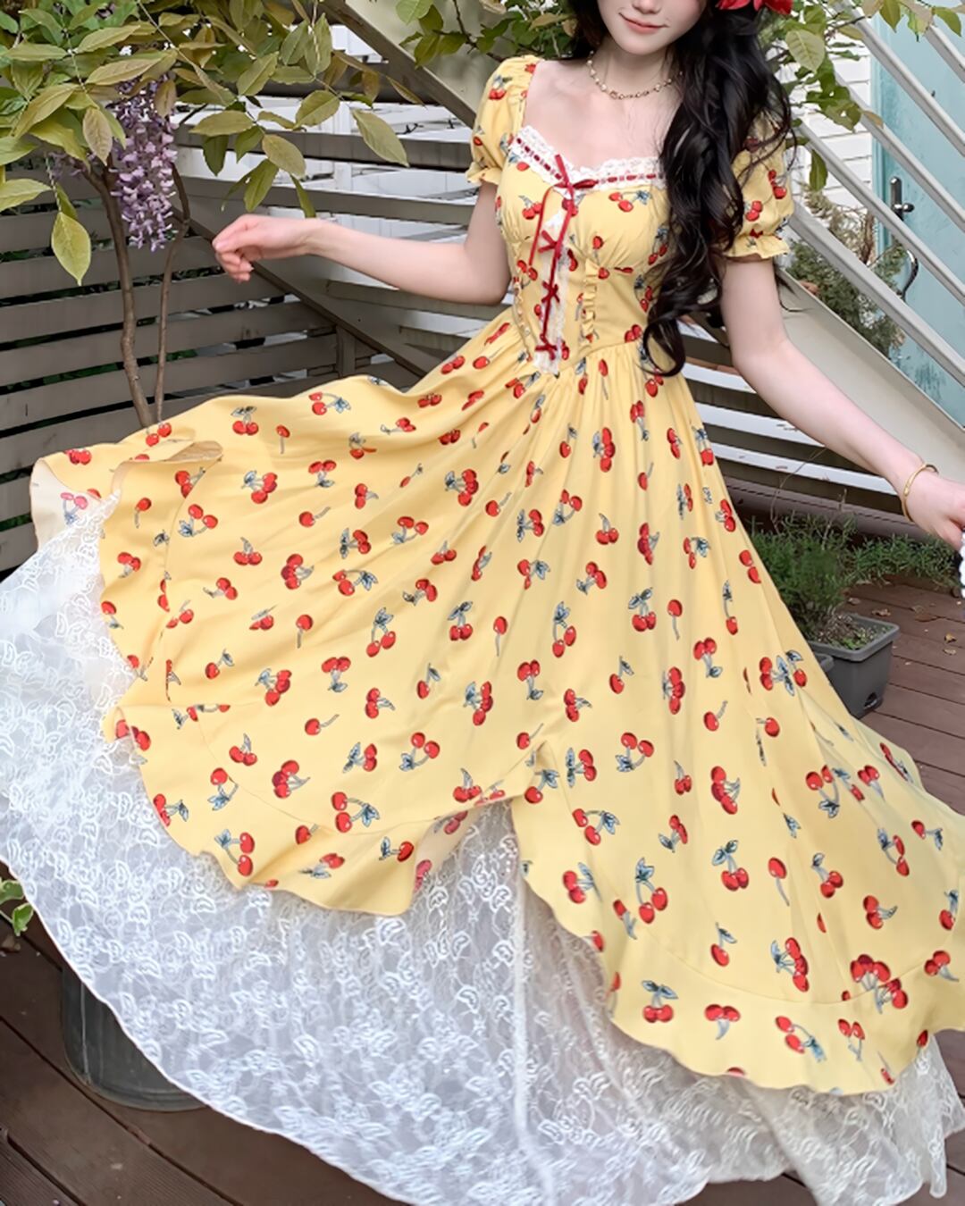 レトロチェリーイエローワンピース 2505025