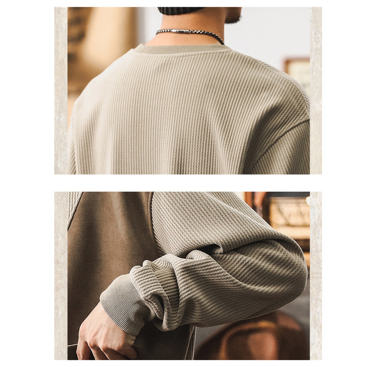 Patchwork ribbed knit crew neck tops 0211 - 13