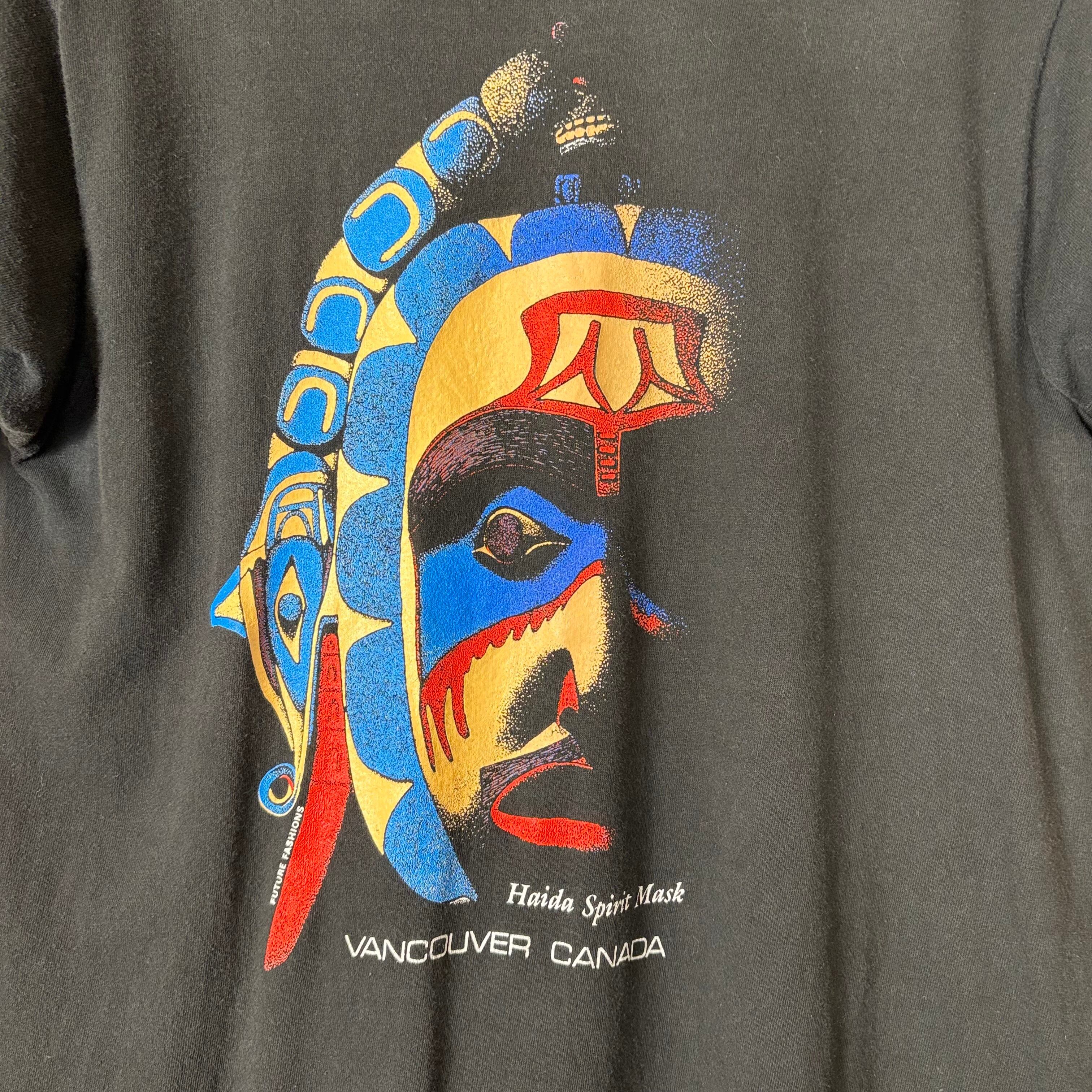 90s ロンt vintage usa製 ハイダ族 アート レッチリ 90s Haida Spirit Mask カナダ先住民 ハイダ族 T-sh Tシャツ サイズ