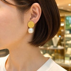 K24金箔エピ柄サークル＆コットンパール／ピアス