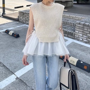 Tulle knit vest tops《3color》